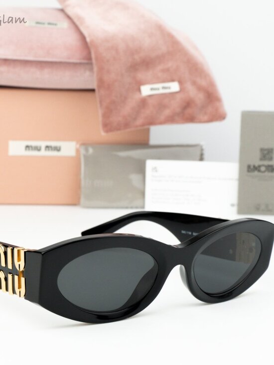 Miu Miu Women Sunglasses Black Grey Oval MU11WS GLIMPSE 1AB5S0 NEW AUTHENTIC main image 7